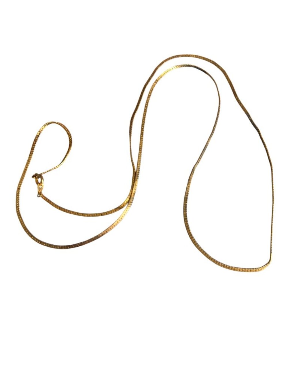Vintage Gold Plated Herringbone Chain Necklace Flat Spring Ring 80s Estate 30"